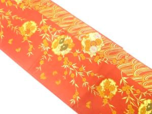 アンティーク　枝垂れ桜に雪輪・椿・菊模様織り出し子供帯（材料）